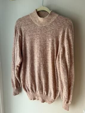 Vintage Lambswool Sweater Womens M Pink Beige Marled Mock Neck Pullover Cozy Kni